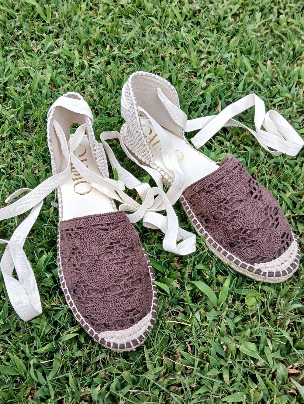 Made In Spain Gaimo Crochet Ankle Tie Espadrilles, Flat, Brown / Neutral